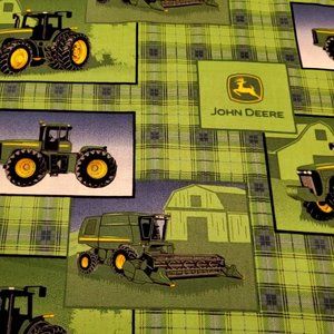 JOHN DEERE Logo Plaid Patch Allover Fabric-OOP